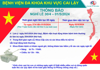 THÔNG BÁO  NGHỈ LỄ 30/4-01/5/2024